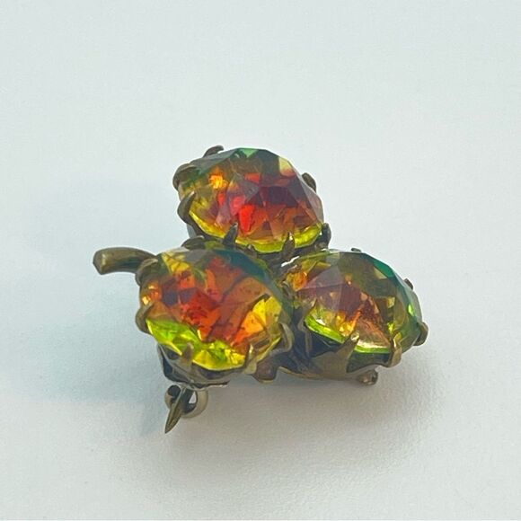 Vintage Watermelon Rivoli Rhinestone Grape Cluster Brooch | Antique pin - Picture 5 of 10